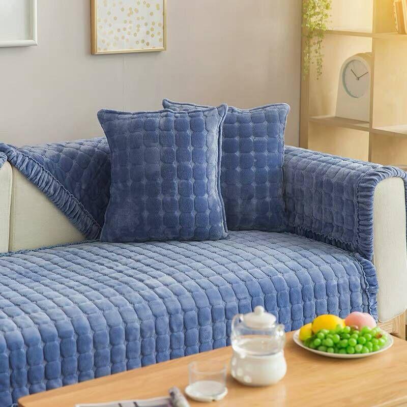 Simple Winter Short Plush Sofa Cushion Thickened Anti Slip Flannel Simple Modern Three Person Sofa Napkin Cover 8 Colors