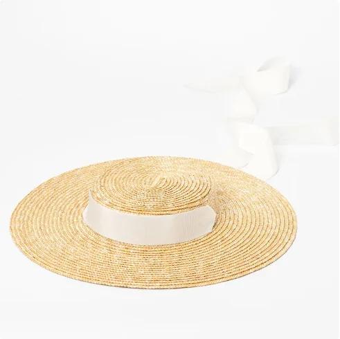 European and American Hepburn Style Fashionable Large Eave Flat Top Straw Straw Hat for Women's Summer Vacation Beach Sun Hat