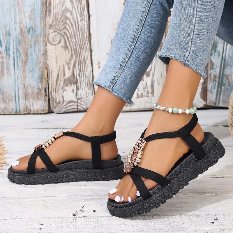 Beaded Mid Heels Women Sandals Summer Slingback Slippers Designer 2024 Fashion Open Toe Flip Flops Luxury Women's Pumps Slides
