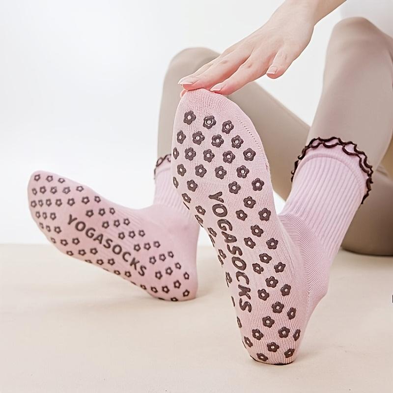 2 Paar gerüschte rutschfeste Yogastrümpfe, Vollhandflächen-Silikon-Mittelschaft-Pilates-Socken, Rutschfeste Fitness-Sportsocken, In mehreren Farben erhältlich