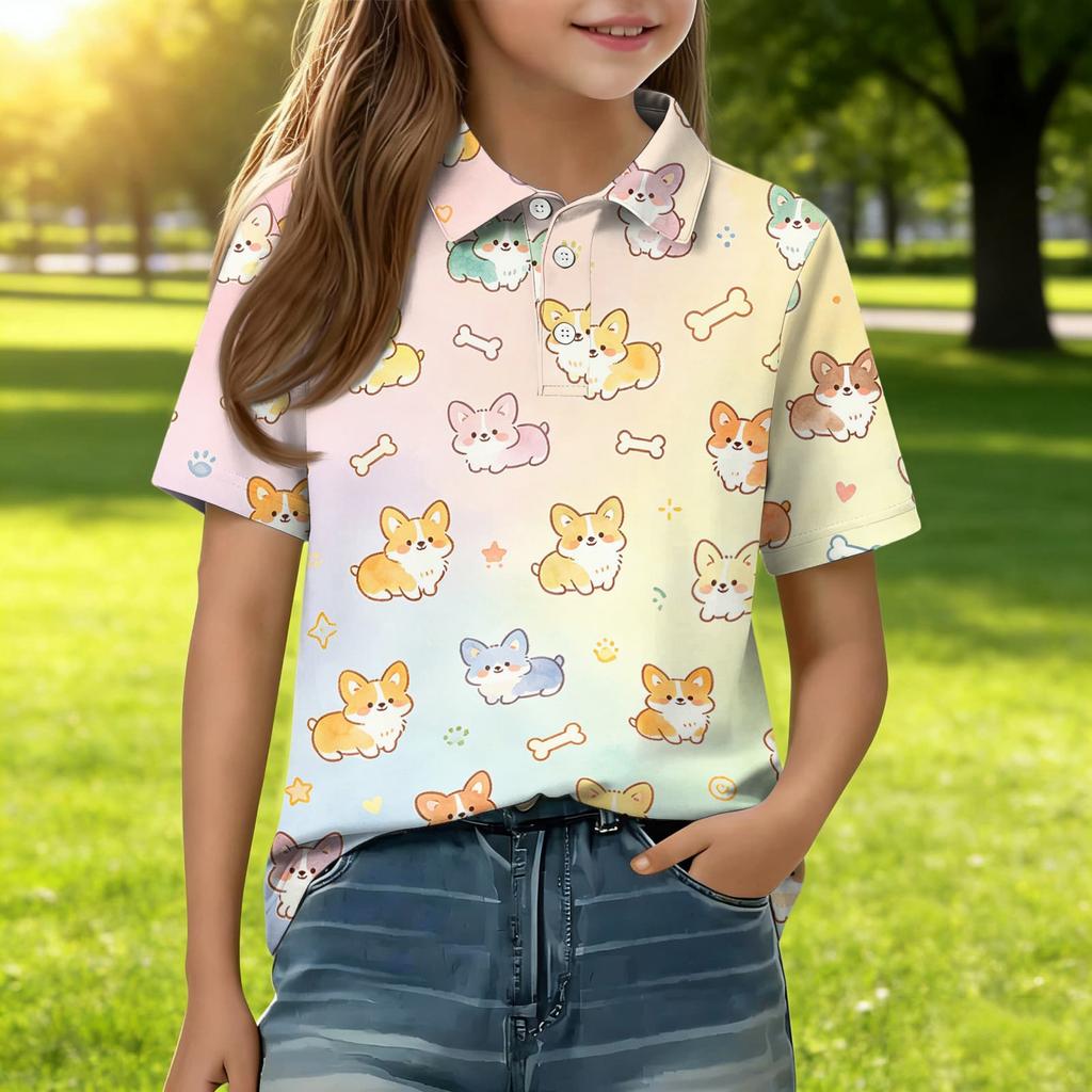 Kids Casual Short Sleeve Polo Shirt Animal Print Lightweight Soft Fabric Comfortable Fit Durable Stitching Breathable Material