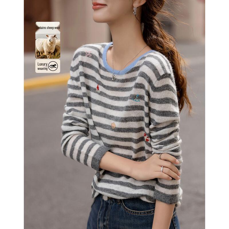 

Demana Women s Striped Lamb Wool Blend Knit Sweater S