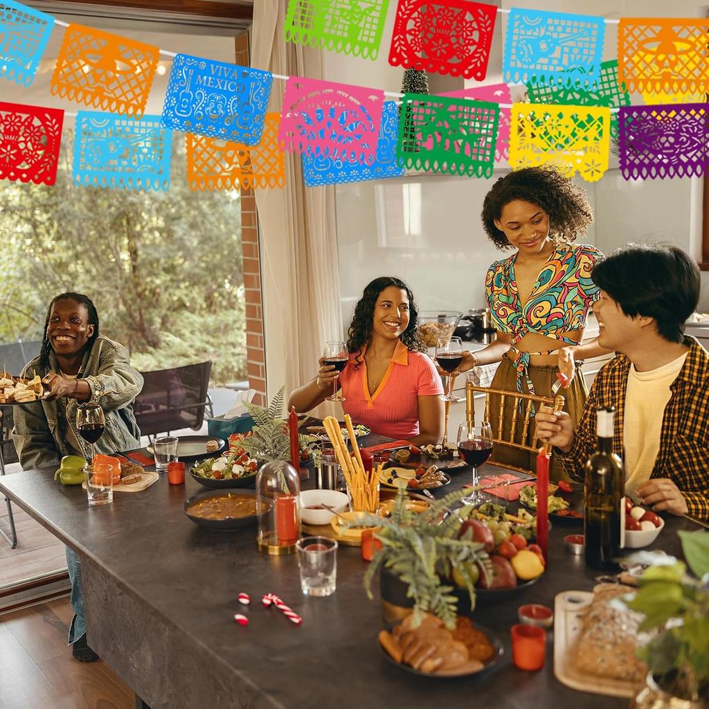 1-10Sets Mexican Fiesta Bunting Banner Felt Papel Picado Garland for Dia De Los Muertos Cinco De Mayo Party Decoration