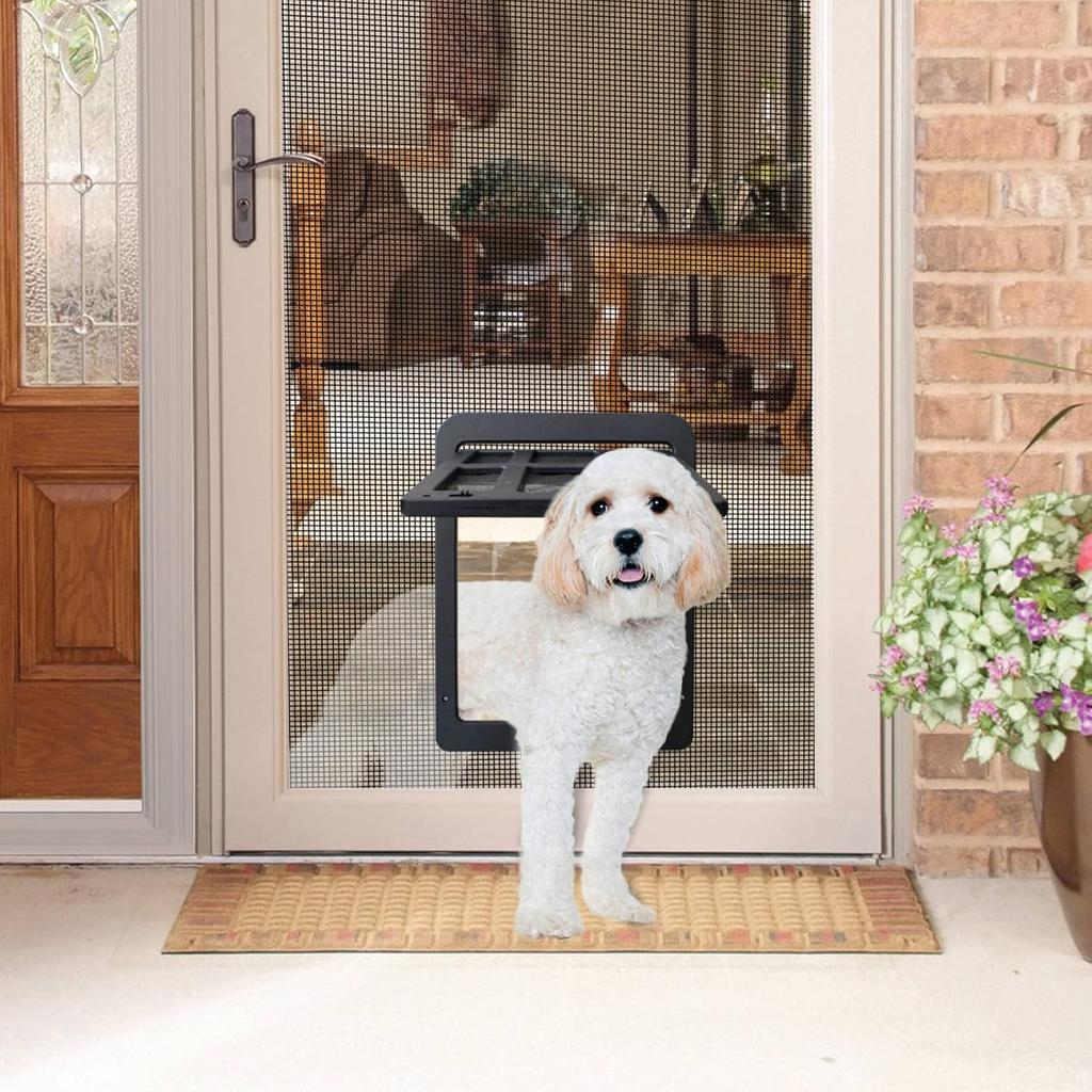 Enjoying Dog Door for Screen Door, Black, 11"x13" Opening, Doggie Door for Sliding Door, Screen Door with Pet Door Built in, Magnetic Swing Flap,