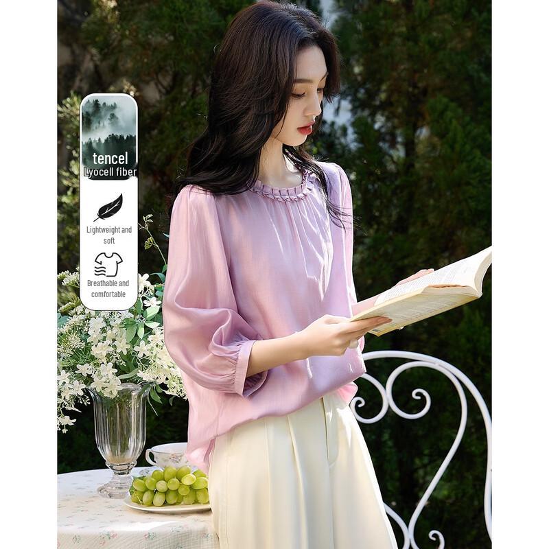 Demana Lyocell Blend Pleated Bubble Sleeve Blouse XL