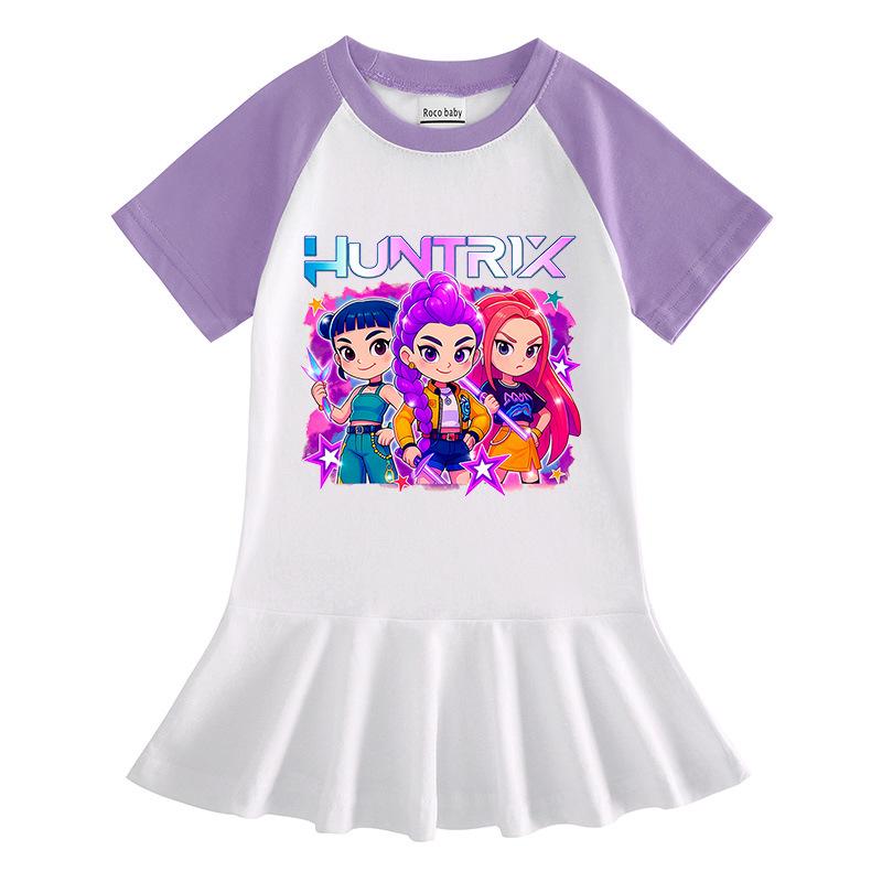Kpop Witcher Girls Pleated Cartoon Dress - Stylish Short-Sleeve Summer Skirt for Children