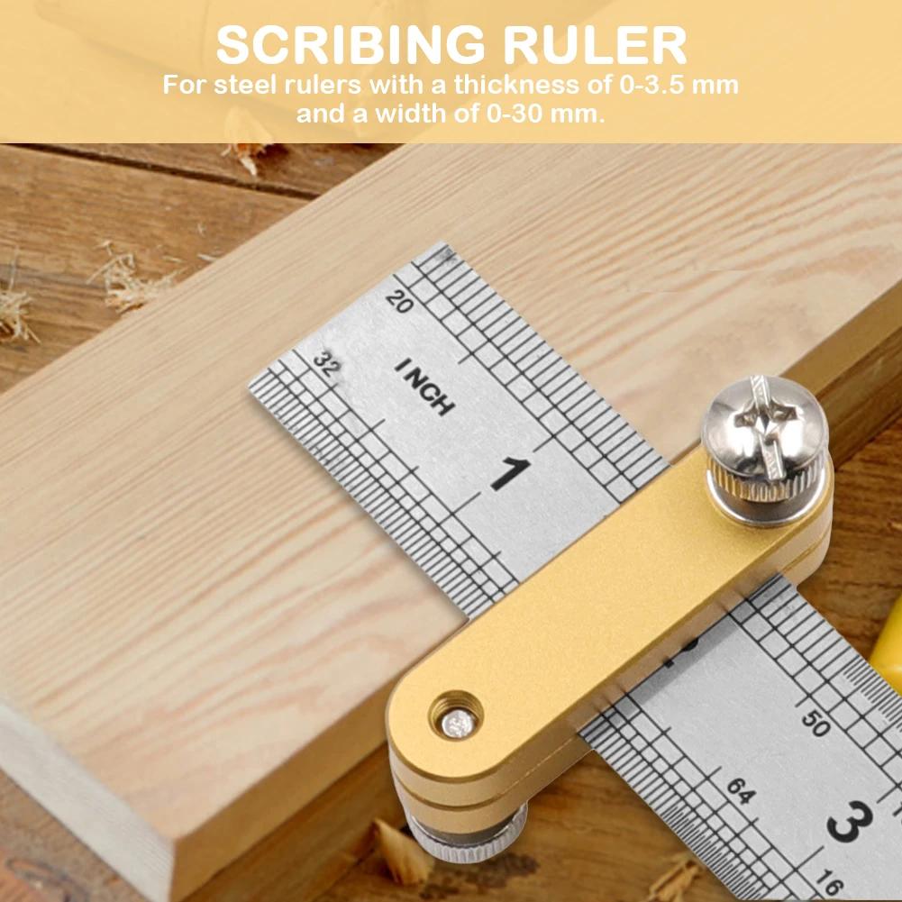 Steel Ruler Limit Adjustment Positioning Block Angle Scriber Line Marking Gauge Woodworking Scribing Locator Measuring Ruler