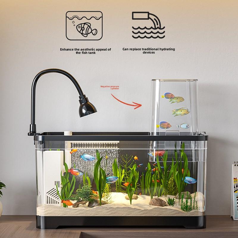 New Desktop Goldfish Tank with Built-in Filter Oxygen System Small Living Room Stream Ecosystem Complete Landscape Aquarium