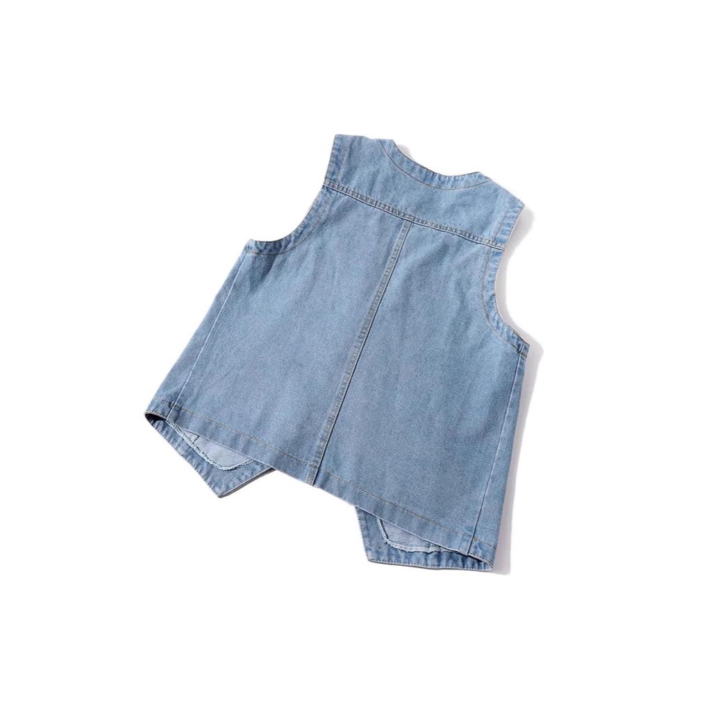 Women Sleeveless Denim Vest Casual Loose V Neck Waistcoat Single Breasted Pocket Jean Vest Short Outerwear Tank Jacket