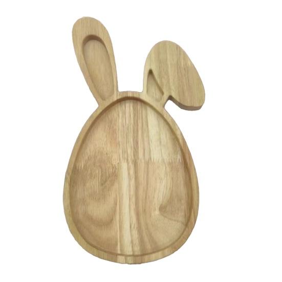 Easter Bunny Serving Tray Rustic Rectangular Platter for Snacks Meals Stackable Wood Dinner Plate for Home Kitchen Party Picnic
