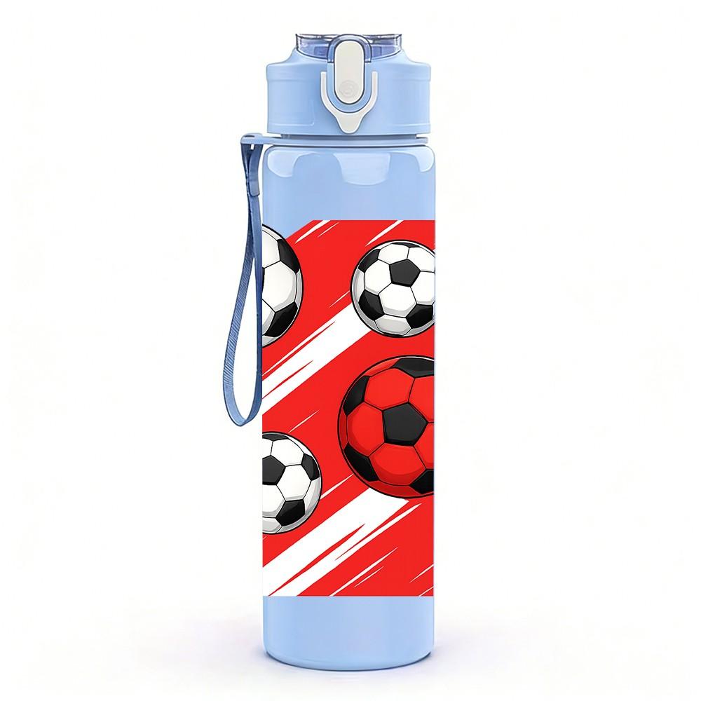 1PC Soccer Ball Stripe Pattern 750ml Color Plastic Sports Water Bottle Leakproof Flip Straw Lid Suitable for Sports Office Home Use