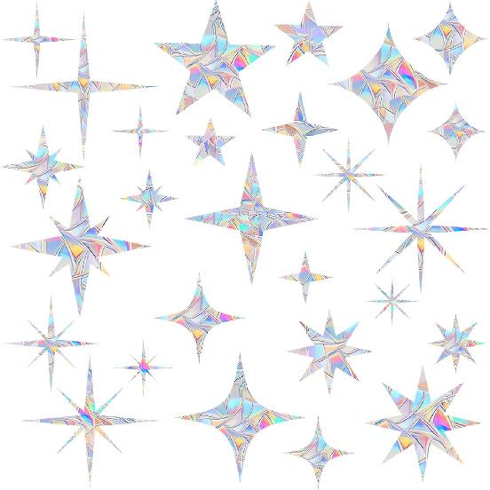 AREAWA Star Window Clings, Anti-Collision Window Decals to Save Birds, Non-Adhesive Rainbow Stickers (30)