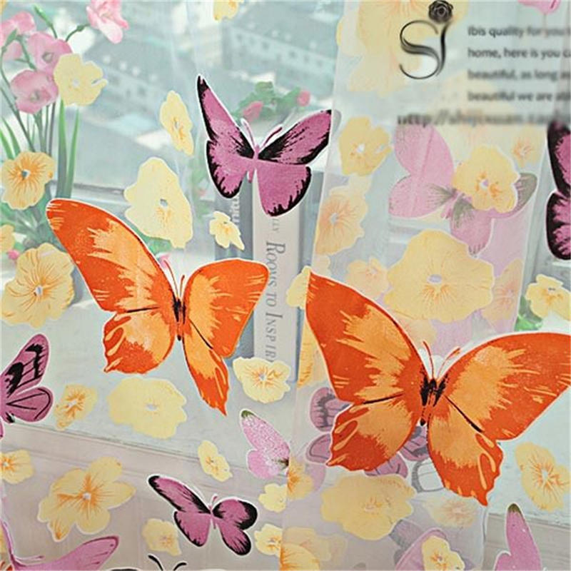 1Pc New Floral Butterfly Sheers Curtains Voile Tulle Door Window Curtain Valance