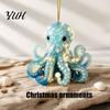 Acrylic Christmas Tree Ornaments Blue Glass House Hanging Ornament, Double Side Special Animal Theme Printed Decor Pendant, Festive Holiday