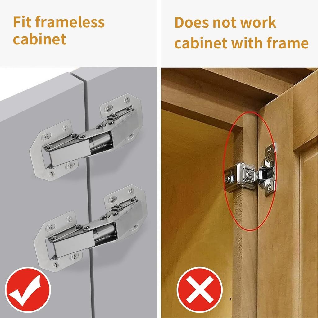 2-Pack Hidden Hinges for Cabinet Doors Frameless,90 Degree Concealed Cabinet Hinges, Surface Mount Hinges