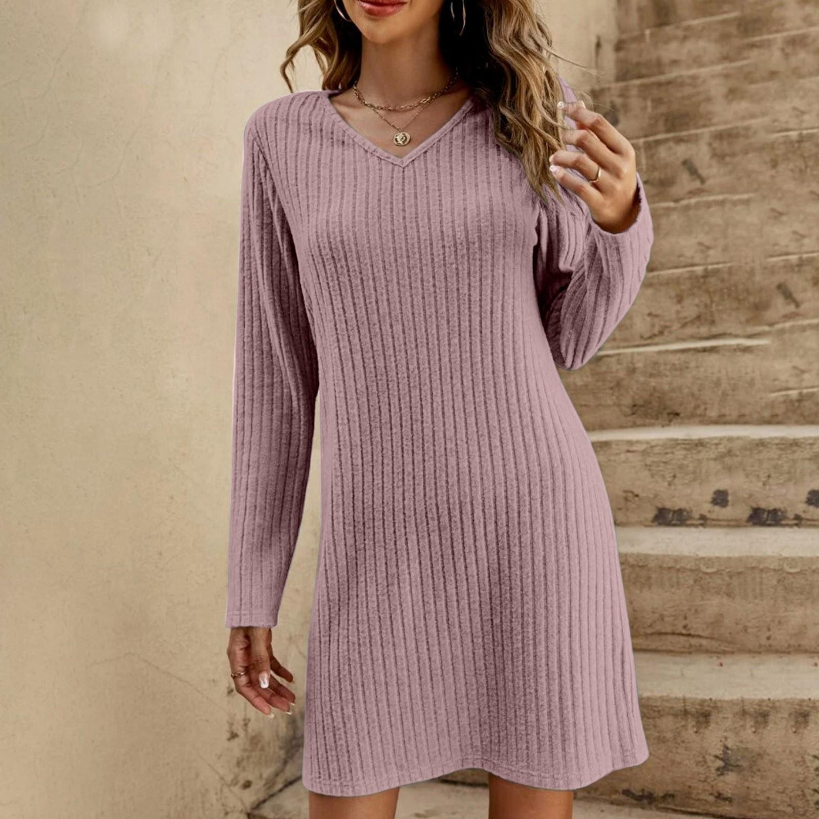 Женские осенние платья с V-образным вырезом — фото 5