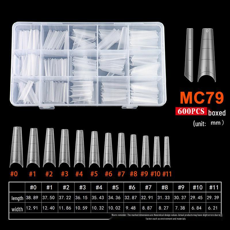 600pcs Transparent Full Cover Nail Tips with Scale Line - No Filing Needed, Traceless, Removable, Wearable False Fingernail Stickers in Box.