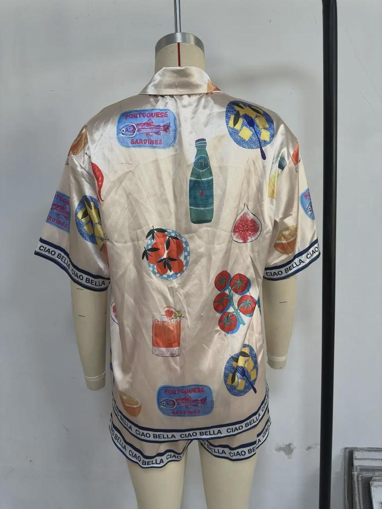 25th Anniversary Summer Cartoon Lapel Cardigan & Shorts Set