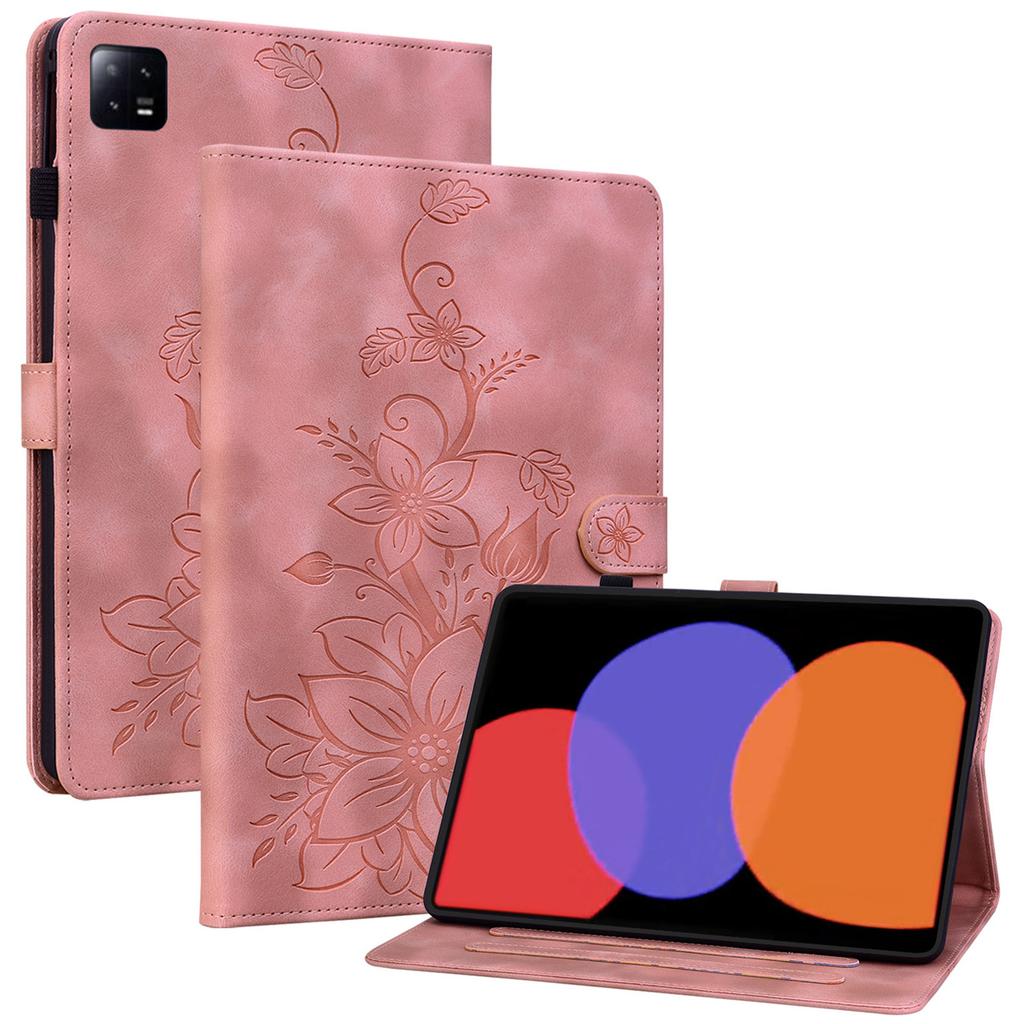 For Xiaomi Pad 6/Pad 6 Pro Case Stand PU Leather Card Holder Tablet Cover Lily Flower Design