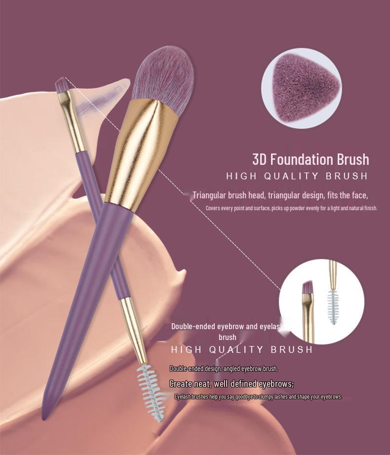 Purple Sweet Potato 9-Piece Makeup Brush Set - Synthetic Fibers for Eyeshadow, Foundation & Powder