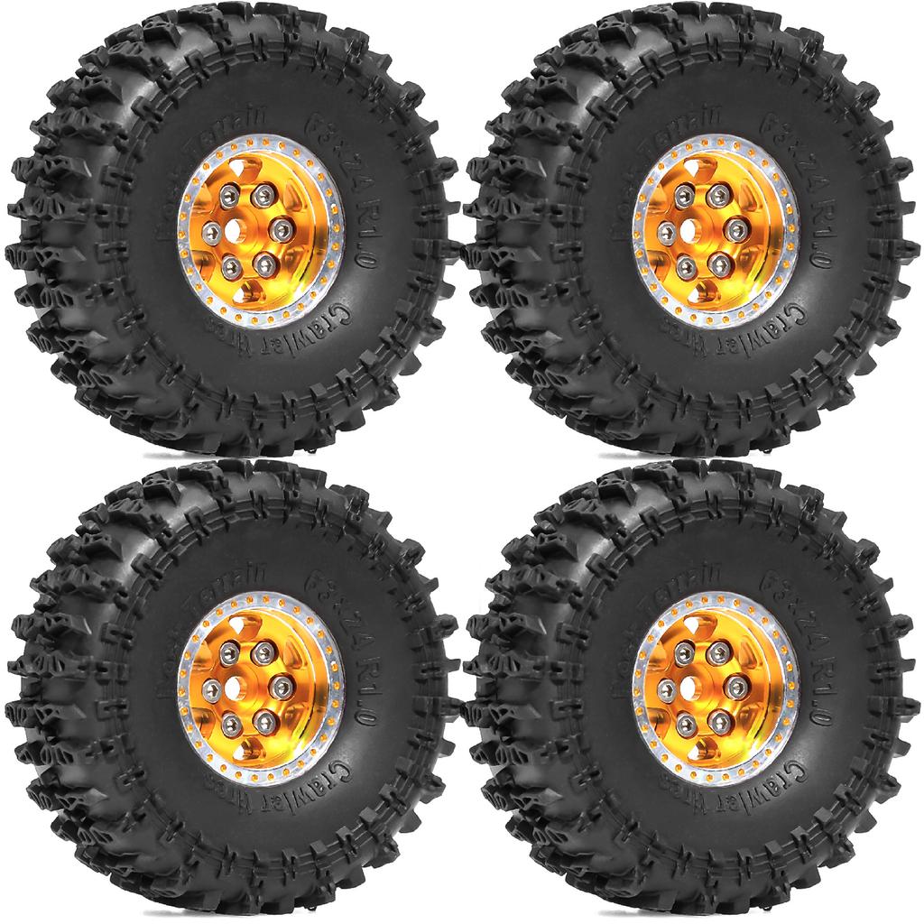 4pcs OD 63mm 1.0" Metal Beadlock Wheel Tire Set For 1/18 RC Crawler Car TRX4M SCX24 Upgrade Parts Accessories