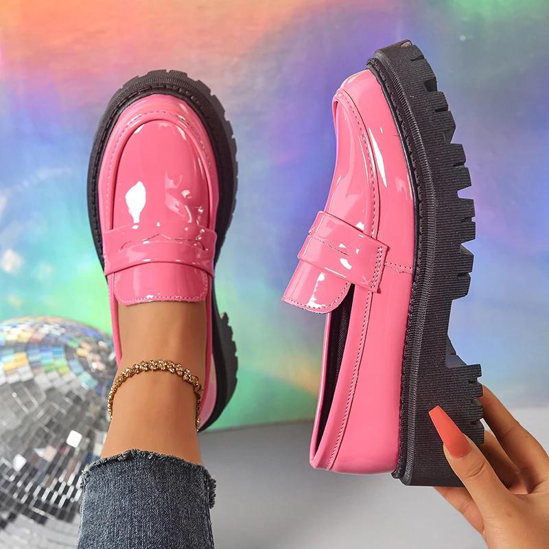 Fashion 2025 Spring New Pu Leather Loafers Women Vintage Soft Bottom Med Heel Pumps Ladies Outdoor Wear Resistant Platform Shoes Mujer