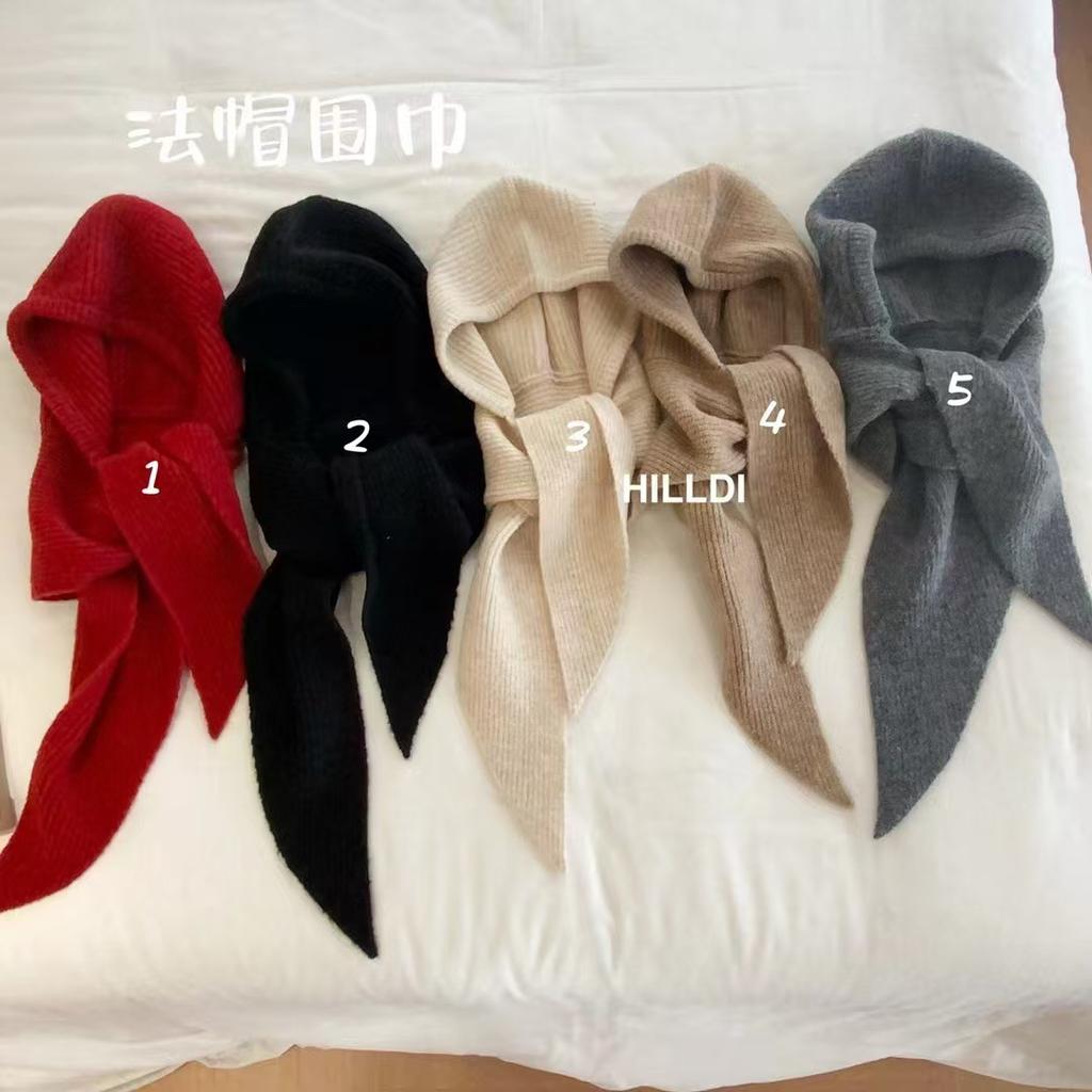 Wool retro balaclava hat women's autumn and winter new versatile warm ear protection hat scarf integrated