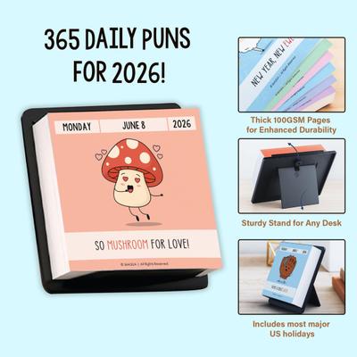 2026 Funny Pun Calendar Daily Tear-Off Desk Calendar with 365 New Puns Jokes And Notes Compact Spiral Bound for Office Home Decor