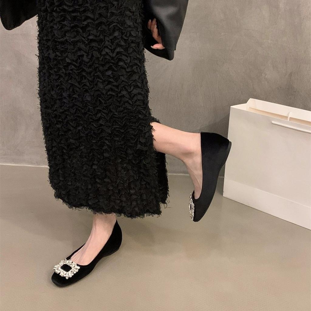 Inner heightening suede rhinestone small single shoes women's shoes new spring and autumn shoes black commuter shoes