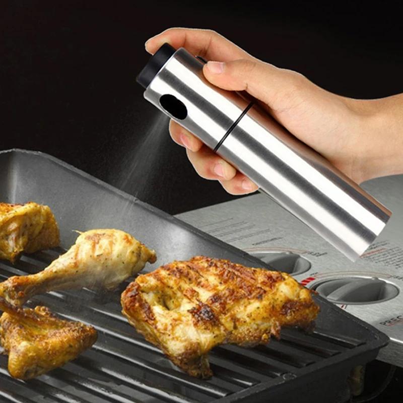Oil Sprayer 100ml Stainless Steel Olive Oil Spray Bottle Dispenser Kitchen Gadget Accessories for Air Fryer Cooking BBQ Salad