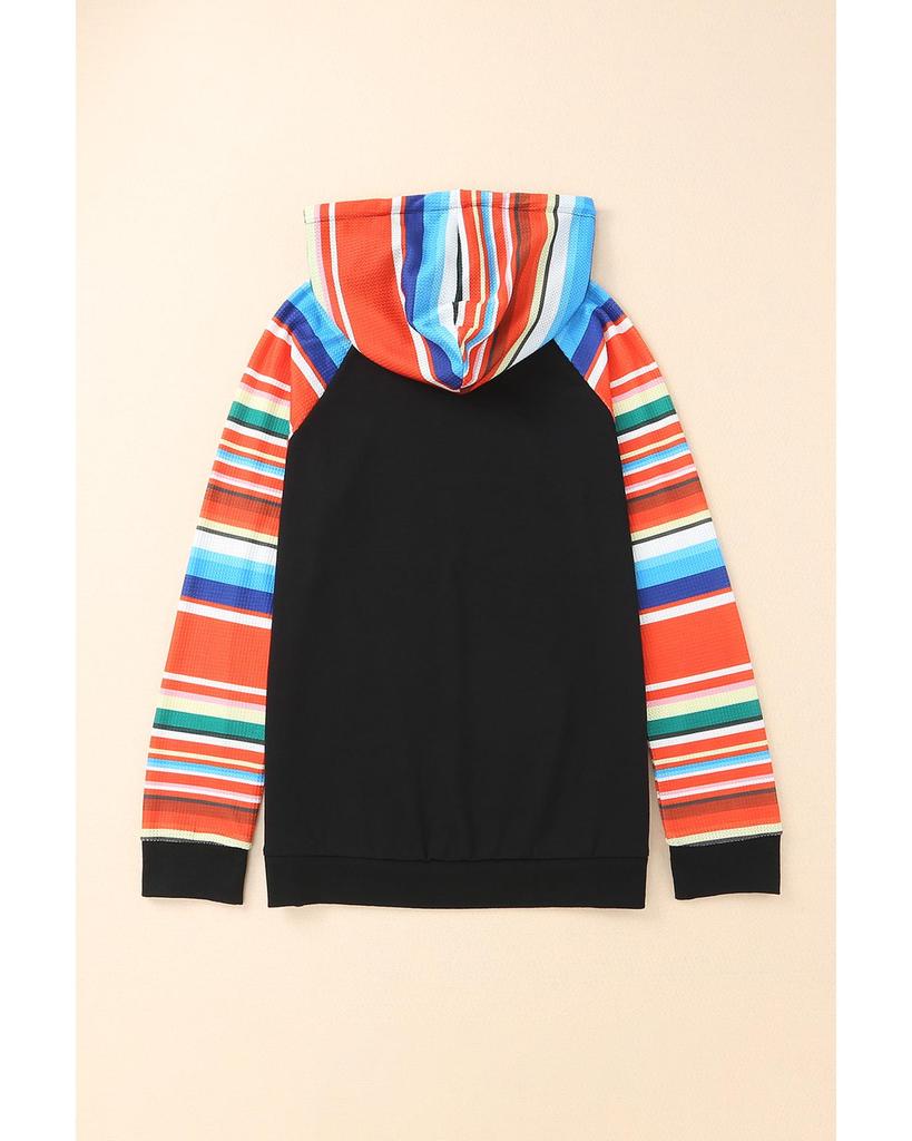 Azura Exchange Striped Patchwork Kangaroo Pocket Hoodie