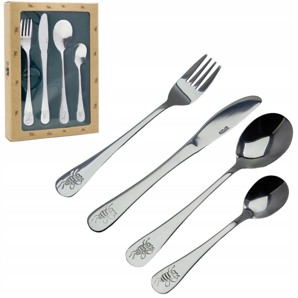 CHILDREN'S CUTLERY SET STEEL SPOON FORK KNIFE SPOON 4 pcs.