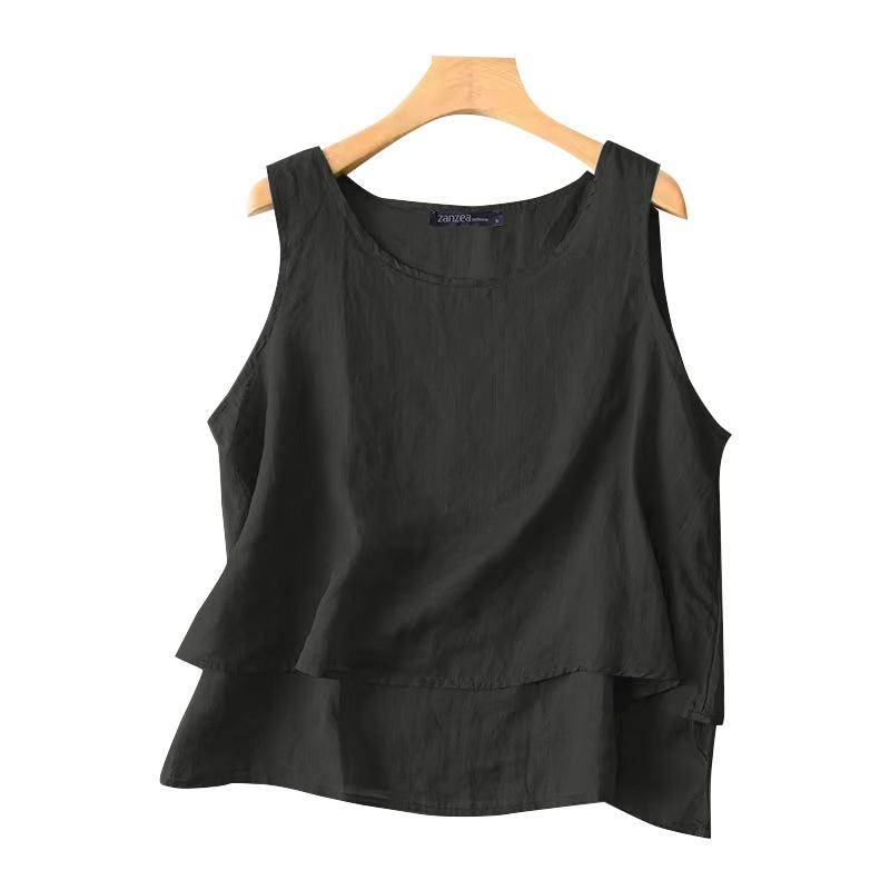 

ZANZEA Women Casual Round Neck Summer Sleeveless Cotton Tank Tops S чорний