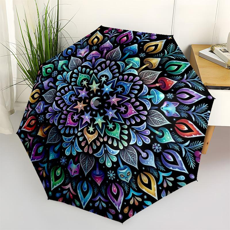 1pc Mandala, Nature, Fantasy Umbrella with Plastic Handle,Compact & Stylish,Suitable for All Seasons YS331084