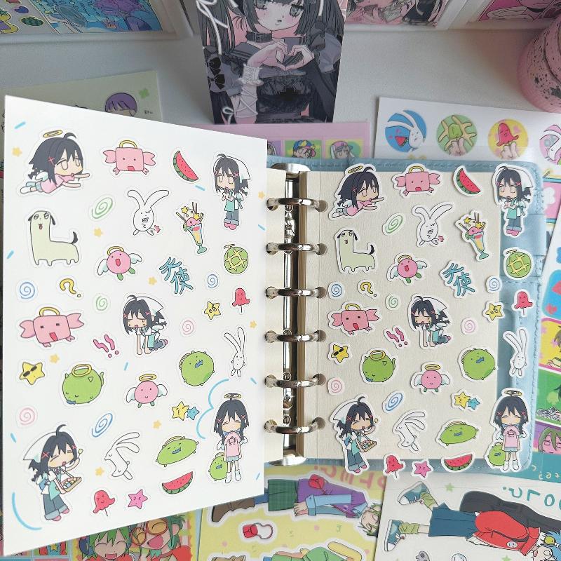 1Sheet Cute Girl Stickers Hand Account Planner Diary Notebook Kawaii Cartoon Character Decals DIY Decorative Sticker