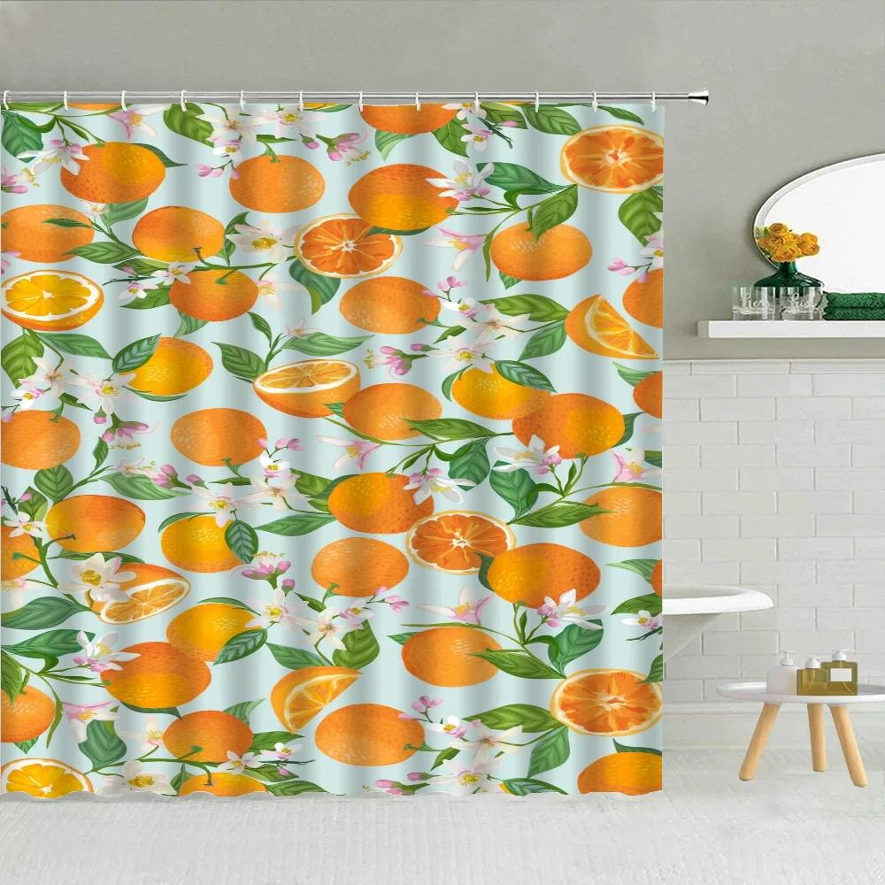 Fruit Things for the Bathroom Accessories Sets Luxury Shower Curtain Waterproof Folding Partition Curtains Bath Bedrooms