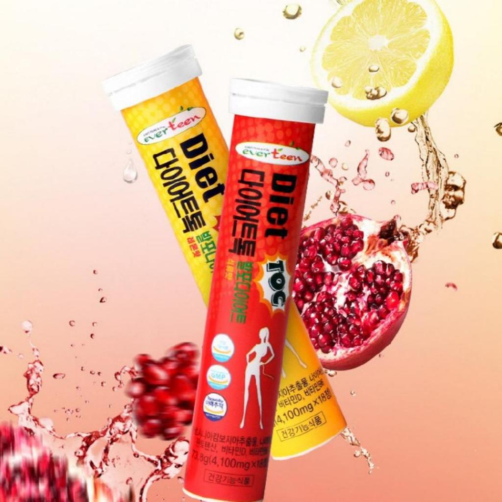 [Everteen] Diet Toc (Diet Tok) Garcia Cambodia Diet Effervescent Vitamin 18 Tables (2 Flavors) / Lemon, Pomegranate