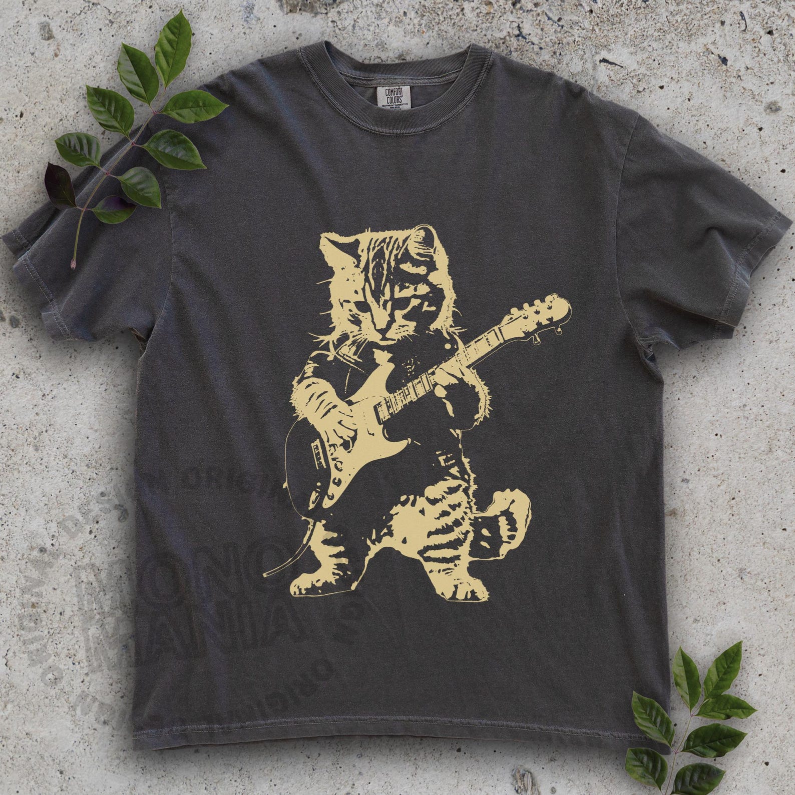 Y2K Grunge Cat Shirt, Kitten t-shirt – Alt Punk Goth Tee, 90s Emo Rocker Band TShirt, Indie Cat Guitar Rockstar L