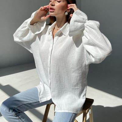Frauen Tops Baumwolle Bluse Herbst Langarm Shirt 2023 Flare Ärmel Hemd Beiläufige Lose Kleidung Weiß Shirts Blusas 28166