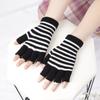1Pair Unisex Black Stripes Half Finger Fingerless Gloves for Women Wool Knit Wrist Cotton Gloves Winter Warm Men Workout Gloves