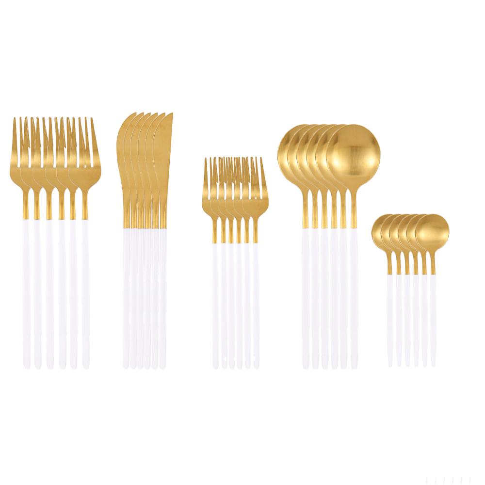 30Pcs Matte Black Gold Stainless Steel Cutlery Set Knife Fork Spoon Silverware Tableware Set Wedding Birthday Dinner Dinnerware