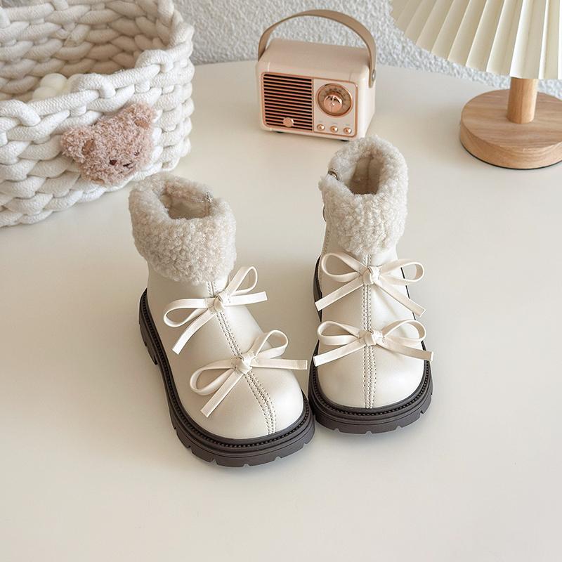 

Baby Girls Winter Fashionable Round Toe Cute Bow Comfortable Zipper Short Boots Kids Casual Plus Velvet Warm Snow Boots 30