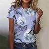 Zomer Casual Vintage Dames T-shirts Dames 3D Print Vlinder Ronde Hals T-shirt Dames Mode Los Kort Gebreide Mouw