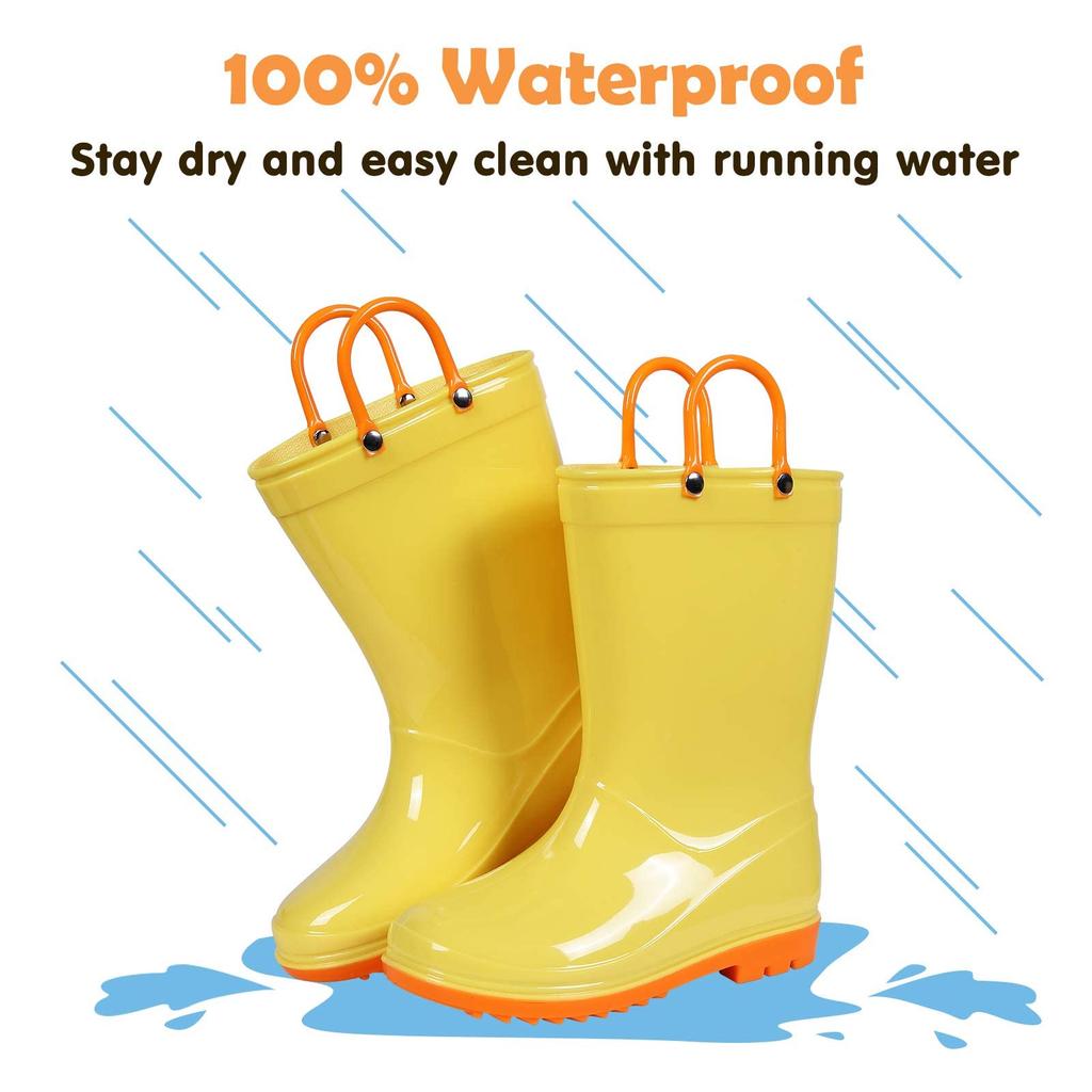 Fashion Kidmi Children Rain Boots Girls And Boys Outdoor Non-slip Rubber Rain Shoes Cute Easy Clean Kids Waterproof Boots With Handles