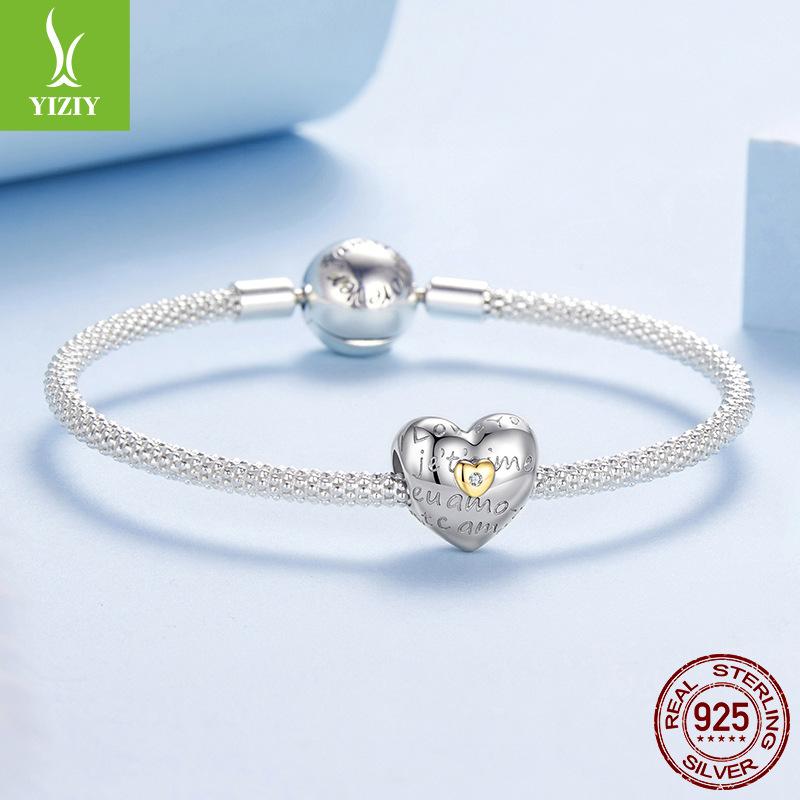 S925 Sterling Silver Plated Love Beaded Jewelry Accessories, Romantic Valentine'S Day I Love You Beads