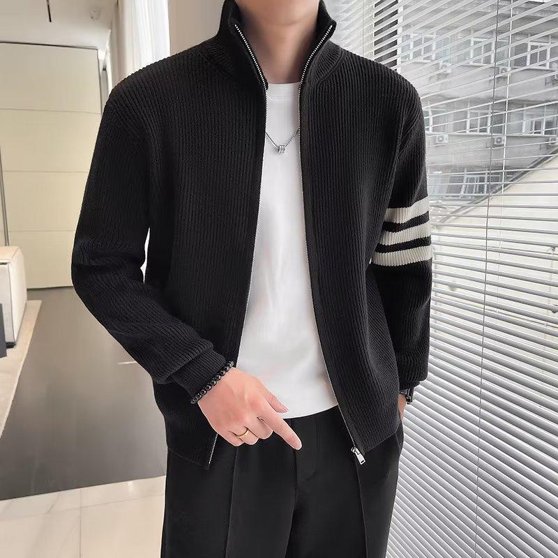

Men s Fashion Color Block Knit Cardigan - Autumn/Winter Turn-Down Collar Sweater 2XL чорний