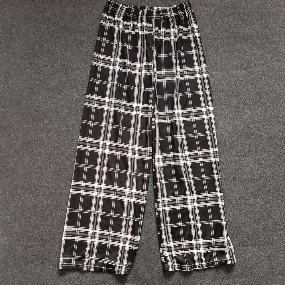 Letní tenké kostkované kalhoty pro ženy, ležérní volné široké kalhoty s vysokým pasem, hip-hop, streetwear, rovné kalhoty