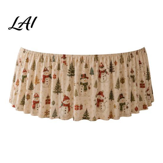 Festive Table Decor for Winter Events Christmas Skirt 70.9×29.5 Inch Round Cloth Vintage Snowy Snowman Decorations Scene Gnome Print Cover