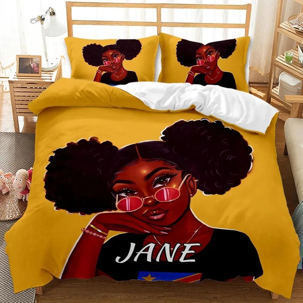 African American Black Girl Duvet Cover SetBlack Girl Magic Bedding Set3D Comforter CoverBirthday Gift for Black Women Girls