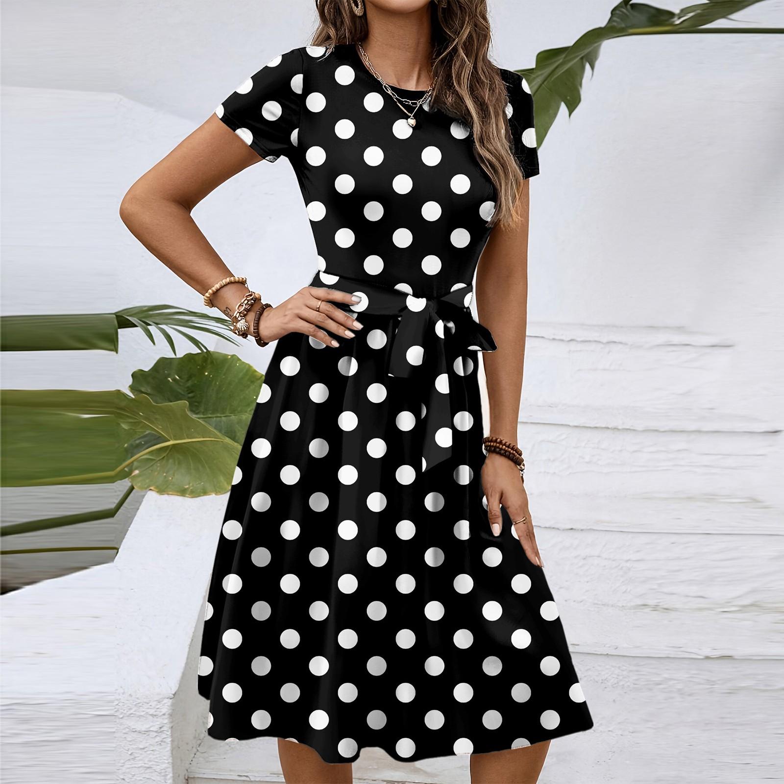 

Жіноча модна сукня в ретро-стилі з принтом, кольоровими блоками та поясом для повсякденного носіння L чорний